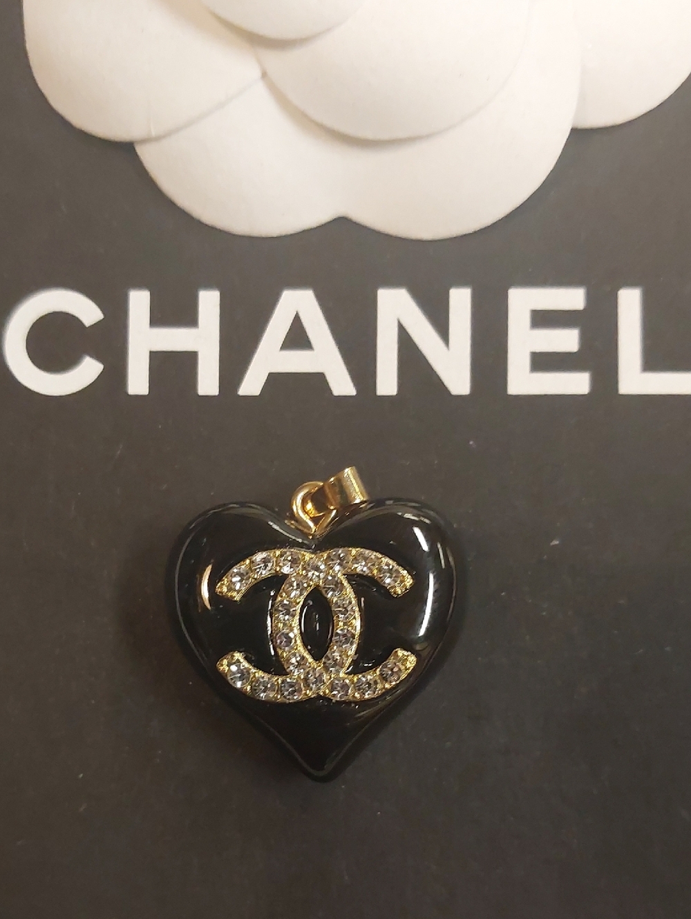 CC Black Heart Pendant with Gold Crystal Accent